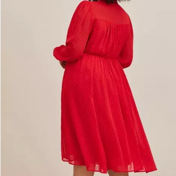 Torrid Midi Clip Dot Dress Women's Size 3X Chiffon Red Mandarin Collar Button - Picture 3 of 14